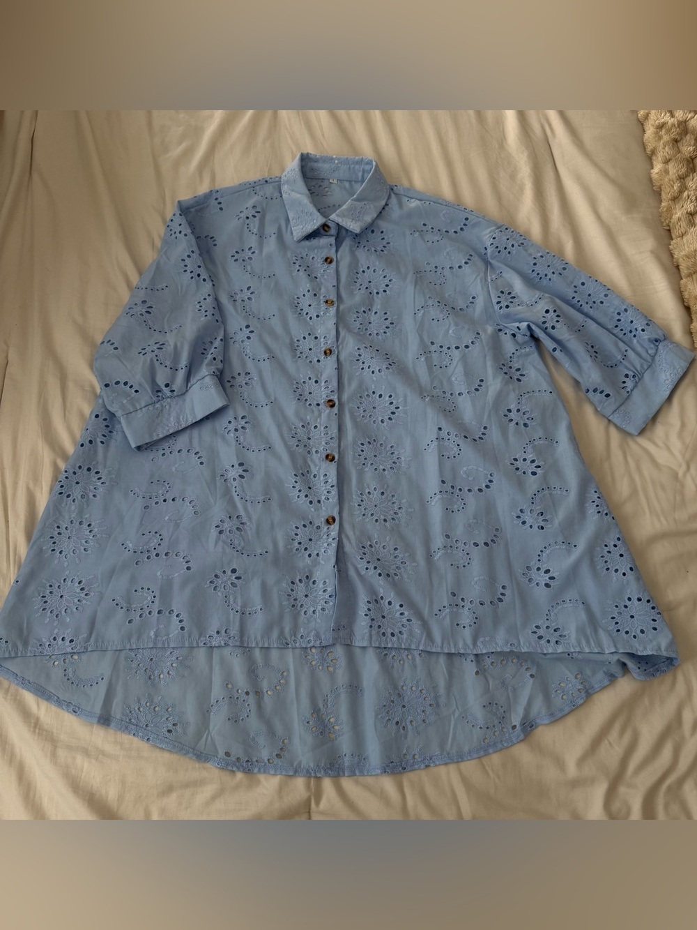 SHEIN Light Blue Eyelet Button-Down Shirt